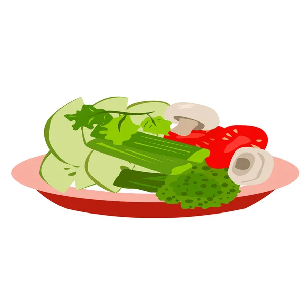 Plate Vegetables Mushrooms Vegetarian Food Tomatoes Broccoli — Stock Vector