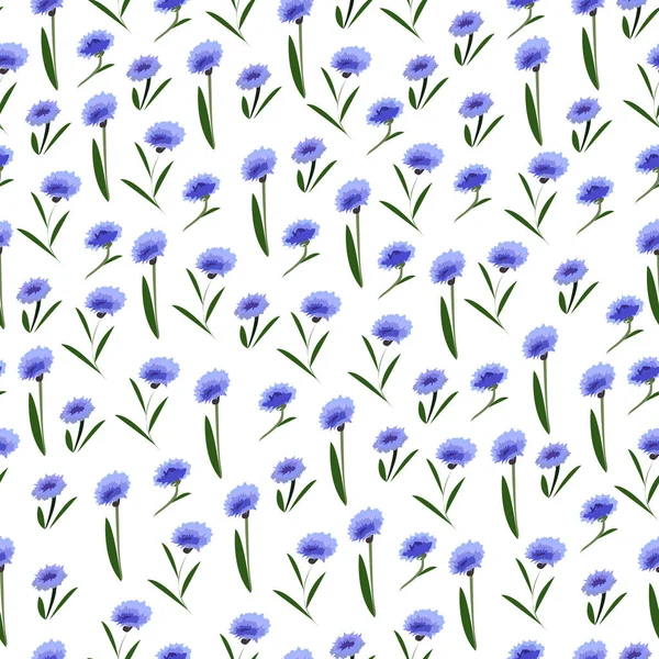 Beyaz Arka Planda Mavi Çiçekli Kusursuz Desen Çiçek Teması — Stok Vektör