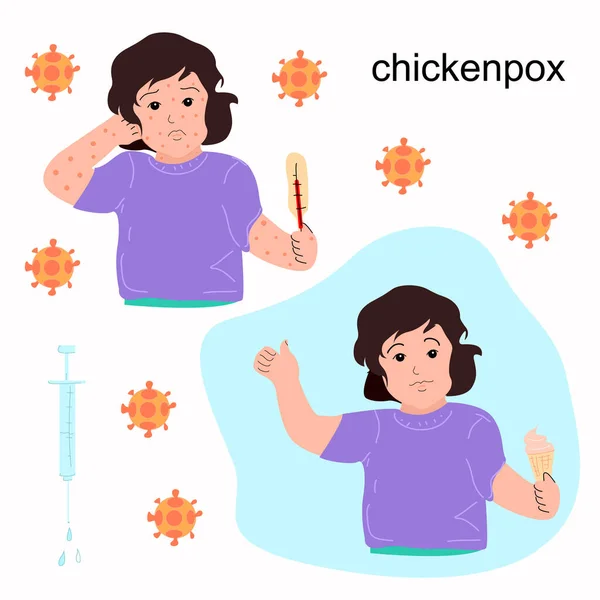 Une fille avec la varicelle et une fille avec une vaccination. — Image vectorielle