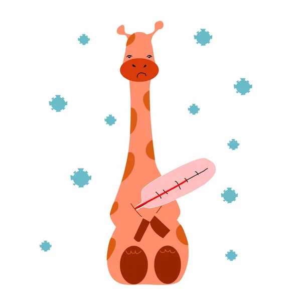 La girafe est malade et mesure la température avec un thermomètre. — Image vectorielle