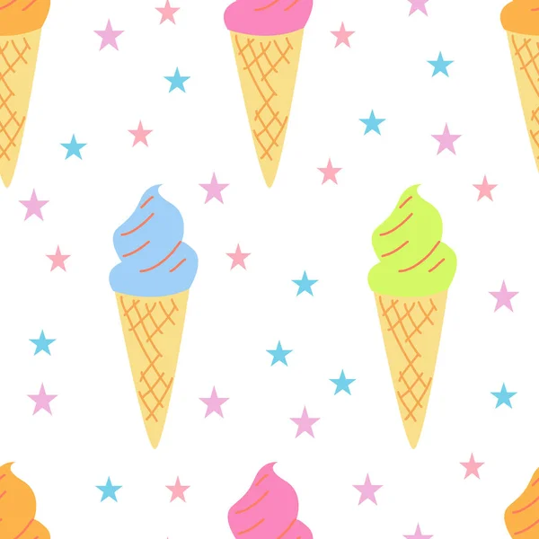Seamless pattern with ice cream in a waffle. — 스톡 벡터