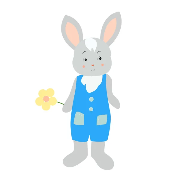 Mavi Tulumlu Gri Bir Tavşan — Stok Vektör