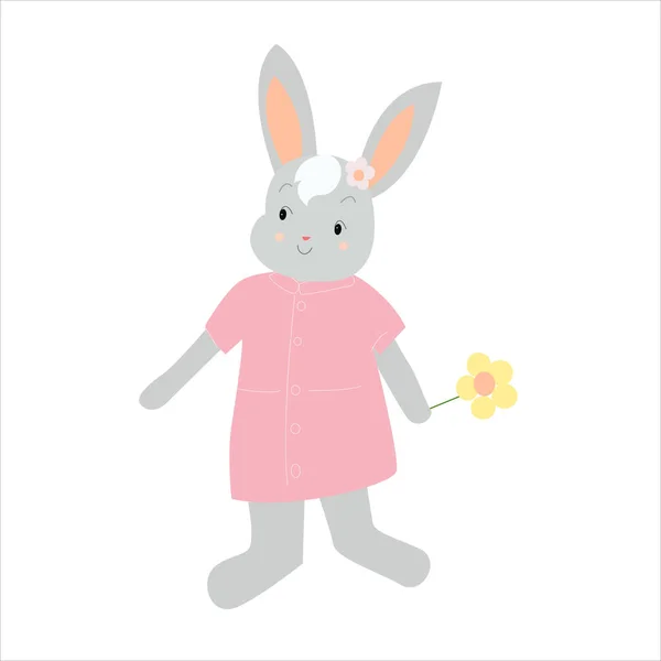 Серый Кролик Розовом Платье — стоковый вектор