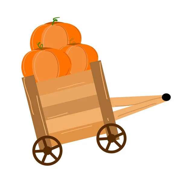 Chariot Bois Avec Des Citrouilles Dedans — Image vectorielle