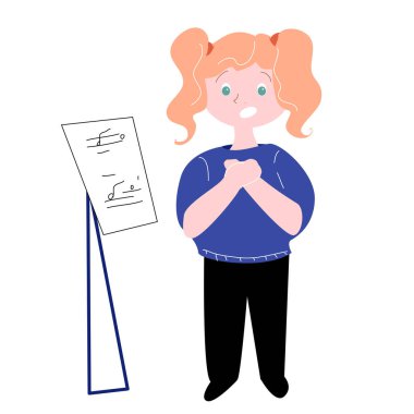 A girl with ponytails sings according to the notes. vector