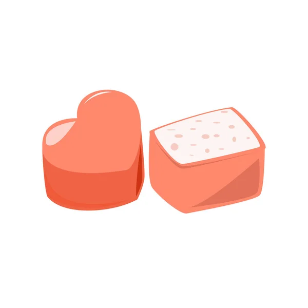 Pinkfarbene Marshmallows in Herzform über einem Quadrat. — Stockvektor