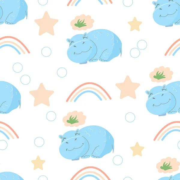 Modèle Sans Couture Avec Hippopotames Sommeil Mignon Illustration De Stock