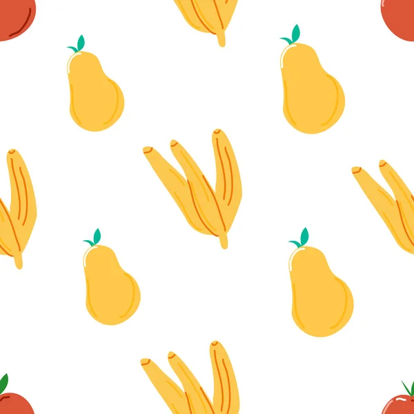 Modèle Sans Couture Avec Des Bananes Pommes Poires Sur Fond — Image vectorielle