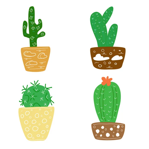 Una Serie Diversi Tipi Cactus Vaso — Vettoriale Stock