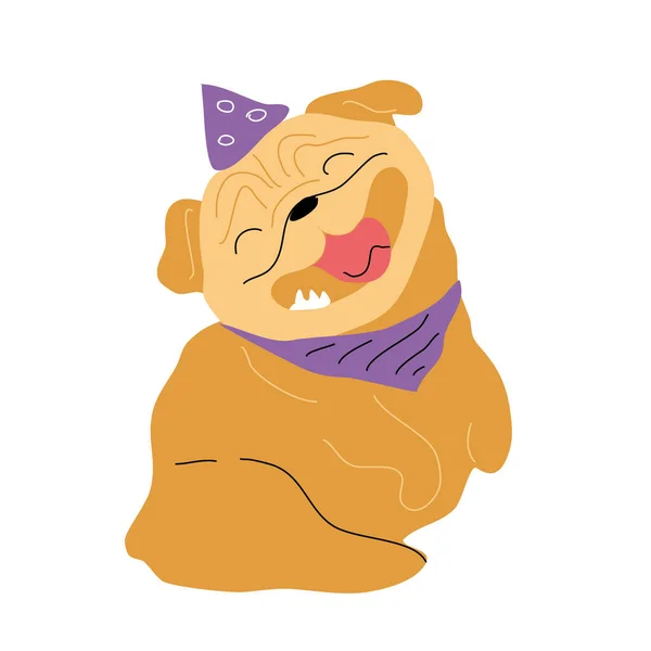 Doğum Günü Şapkası Takmış Neşeli Bir Pug — Stok Vektör