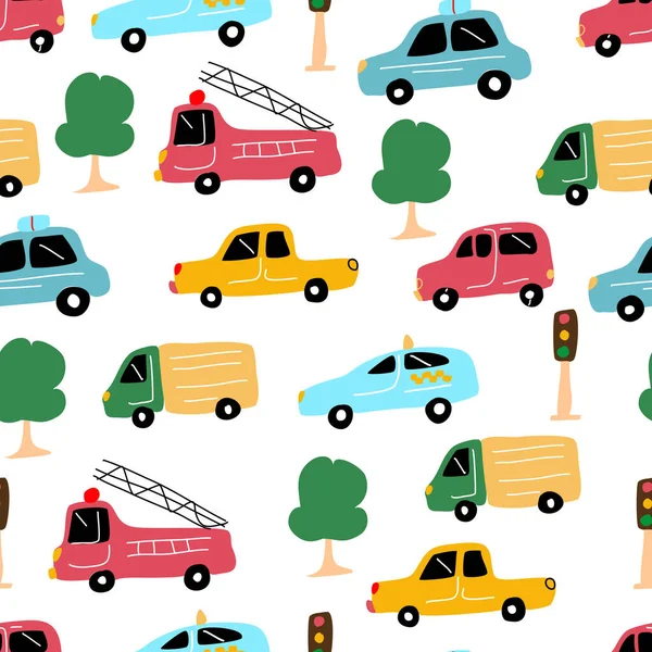 Seamless pattern with colorful city cars.