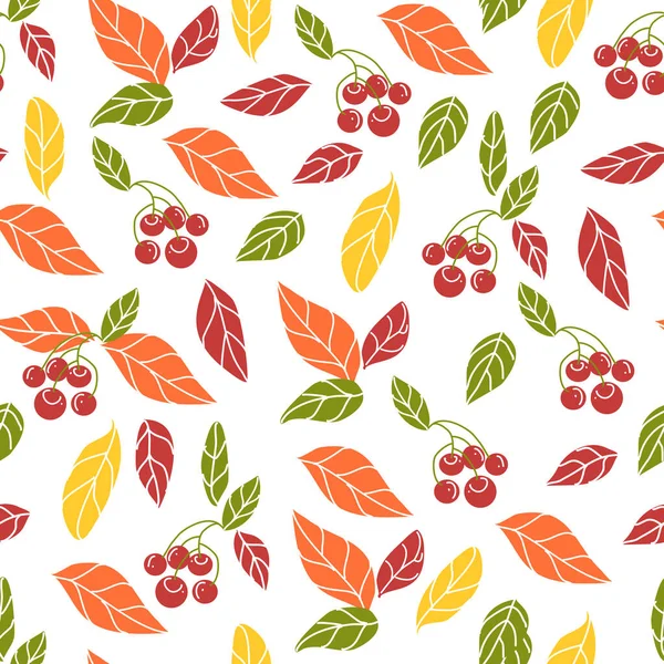 Modèle sans couture avec des feuilles d'automne et des baies. — Image vectorielle