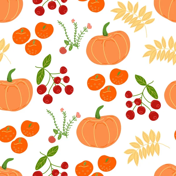 Modèle Sans Couture Avec Des Citrouilles Des Pommes Des Baies — Image vectorielle