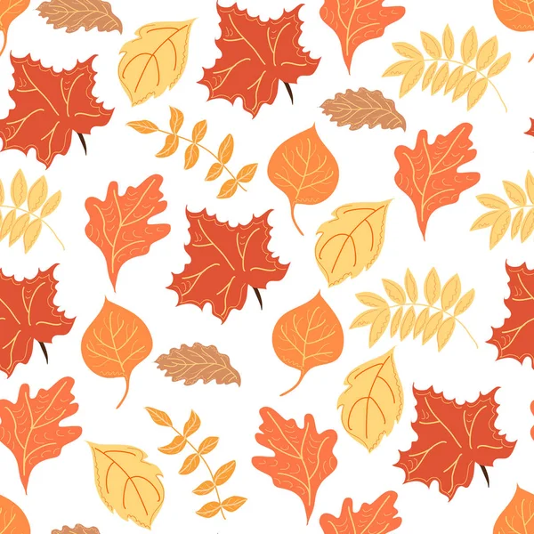 Motif sans couture avec des feuilles d'automne d'érable et de chêne et de frêne de montagne. — Image vectorielle