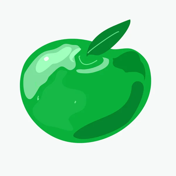 Zelené Zralé Jablko Bílém Pozadí — Stockový vektor