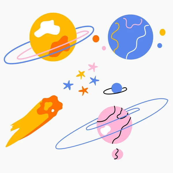 Conjunto Diferentes Planetas Kamets Estrellas — Vector de stock