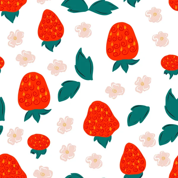 Modèle sans couture avec des fraises abstraites rouges. — Image vectorielle