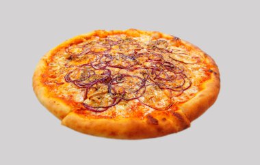 Beyaz üzerine izole edilmiş farklı pizza kolajı
