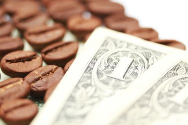 One hundred dollar bill made of coffee beans isolated over white background
