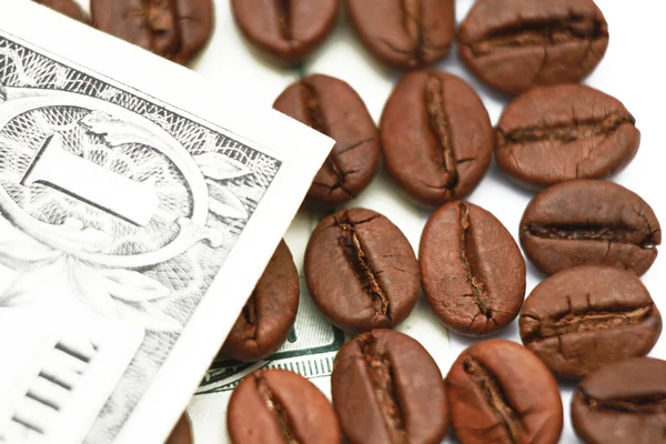 One hundred dollar bill made of coffee beans isolated over white background — Stock Photo, Image
