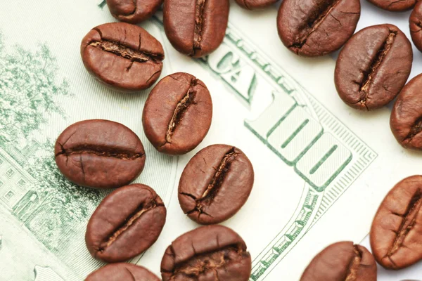 One hundred dollar bill made of coffee beans isolated over white background — Stock Photo, Image