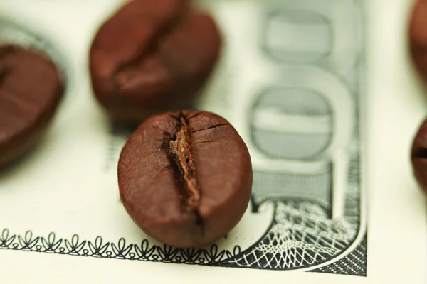 One hundred dollar bill made of coffee beans isolated over white background — Stok fotoğraf