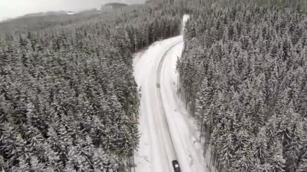 Vue Aérienne D'une Route Couverte De Neige Dans Les Montagnes Carpates De La Campagne