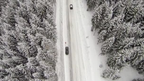 Broken автомобіля на узбіччі дороги зими в Карпатах — стокове відео