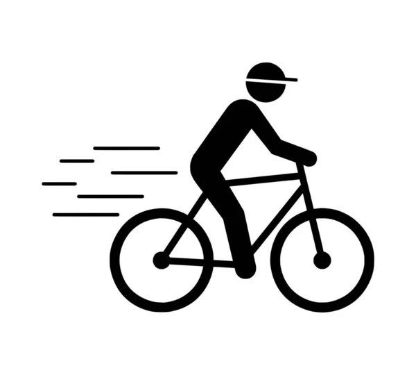 Svart Platt Ikon Cyklist Vit Bakgrund — Stockfoto