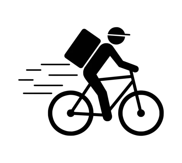 Black Flat Icon Delivery Cyclist White Background — Stock Photo, Image