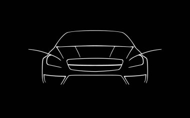 Beyaz düz spor araba, siyah arkaplan simgesi.