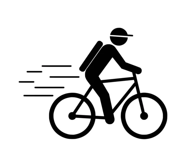 Svart Platt Ikon Leverans Cyklist Vit Bakgrund — Stockfoto