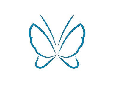 Beyaz arkaplanda mavi düz kelebek simgesi.