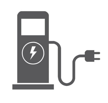Beyaz arka planda gri düz elektrik ikonu.