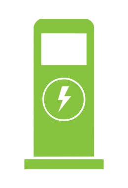Beyaz arkaplanda elektrik ikonunun yeşil düz simgesi.