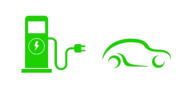 Beyaz zemin üzerinde yeşil düz ikon elektrikli yakıt ikonu.