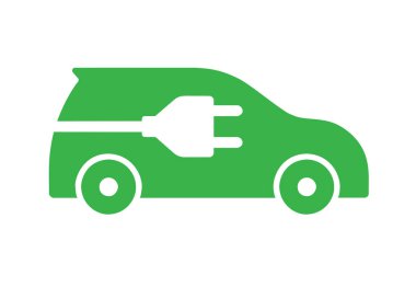 Beyaz arkaplanda izole edilmiş siyah düz elektrikli araba simgesi.