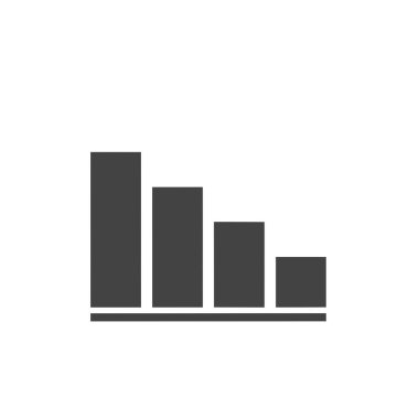 Aşağı eğilim diyagramının siyah düz simgesi beyaz arkaplanda izole edildi.