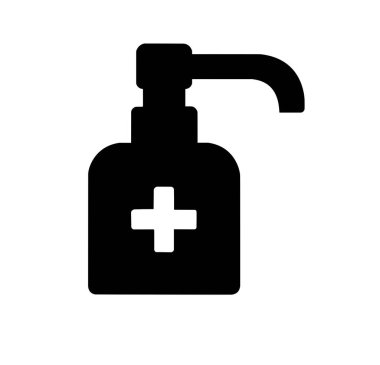 Beyaz arkaplanda siyah yassı antiseptik dezenfektan simgesi.