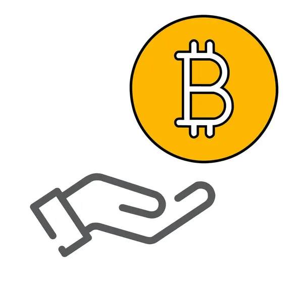 Flat Hand Holding Bitcoin Icon Isolated White Background — Stock Photo, Image