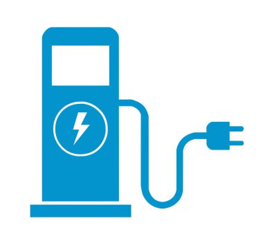 Beyaz arkaplanda mavi düz elektrik ikonu.