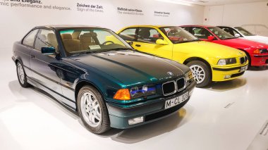 Münih, Almanya - 28 Aralık 2019: BMW E36 coupe at the BMW Museum.