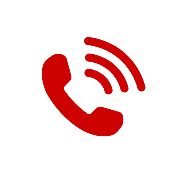 Röd Platt Ikon Telefonen Röret Isolerad Vit Bakgrund — Stockfoto