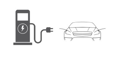 Beyaz arkaplanda siyah düz ikon elektrikli yakıt ikonu.