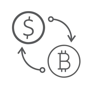Beyaz arkaplanda izole edilmiş bitcoin 'e para değişimi dolarının düz simgesi.