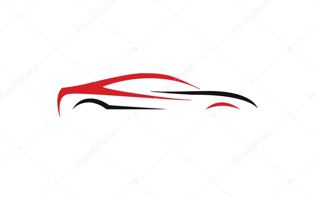 Black with Red flat sports car icon on white background