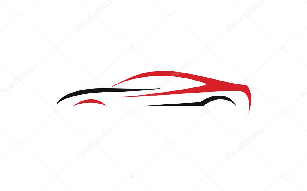 Black with Red flat sports car icon on white background