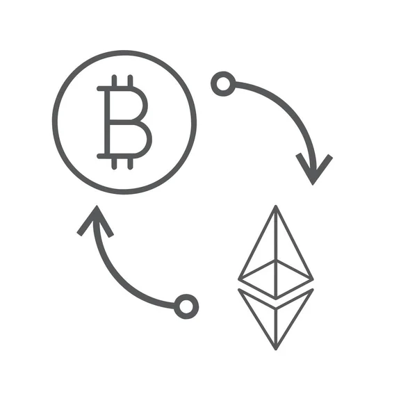 在白色背景下孤立的比特币与Ethereum的平面货币交换图标 — 图库照片