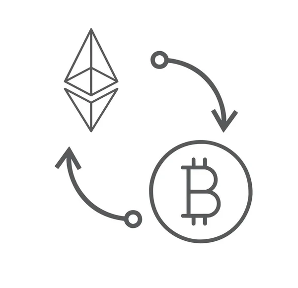Platt Ikon Valutaväxling Bitcoin Till Ethereum Isolerad Vit Bakgrund — Stockfoto