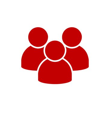 Beyaz arkaplanda izole edilmiş grup insan üzerindeki kırmızı düz simge.